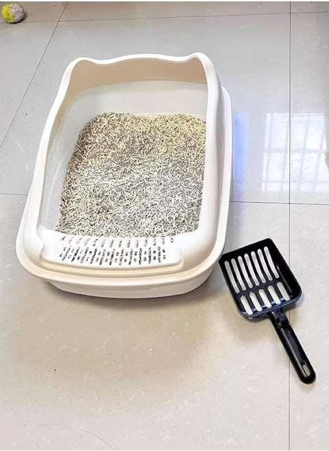 Cat Litter Tray Box Litter Box with High Side Anti-Splashing Cats Litters Pan Kitten Toilet with Litter Sifting Scoop with Scoop Kitten Detachable Rim Easy Cleaning White