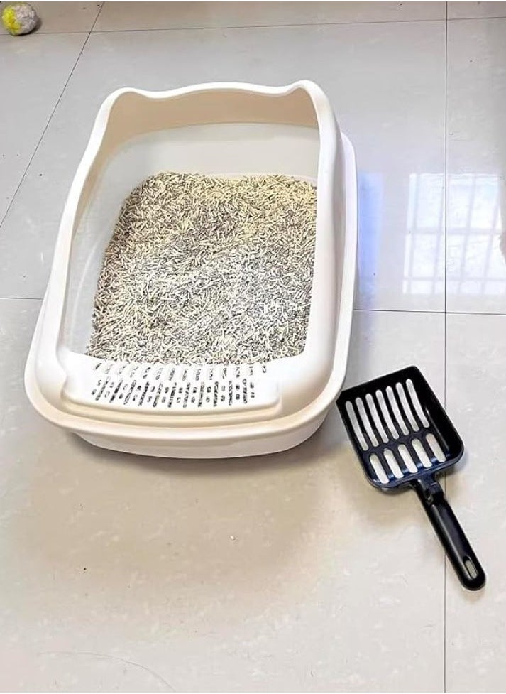 SKY-TOUCH Cat Litter Tray Box Litter Box with High Side Anti-Splashing Cats Litters Pan Kitten Toilet with Litter Sifting Scoop with Scoop Kitten Detachable Rim Easy Cleaning White  - Image 1