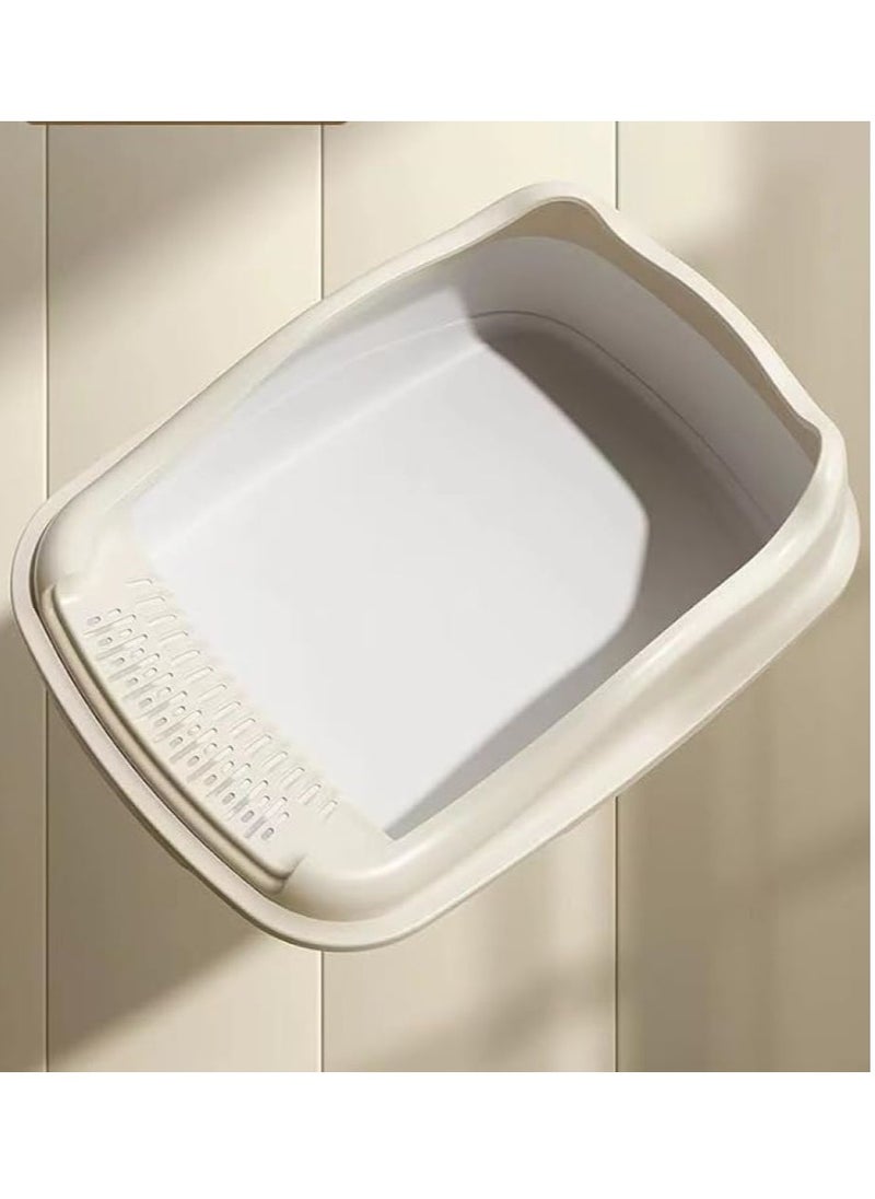 SKY-TOUCH Cat Litter Tray Box Litter Box with High Side Anti-Splashing Cats Litters Pan Kitten Toilet with Litter Sifting Scoop with Scoop Kitten Detachable Rim Easy Cleaning White  - Image 5