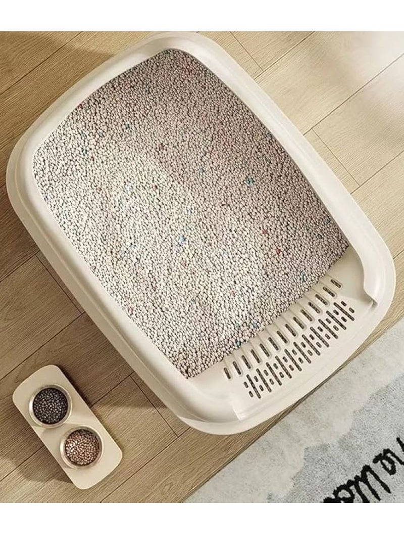 SKY-TOUCH Cat Litter Tray Box Litter Box with High Side Anti-Splashing Cats Litters Pan Kitten Toilet with Litter Sifting Scoop with Scoop Kitten Detachable Rim Easy Cleaning White  - Image 2