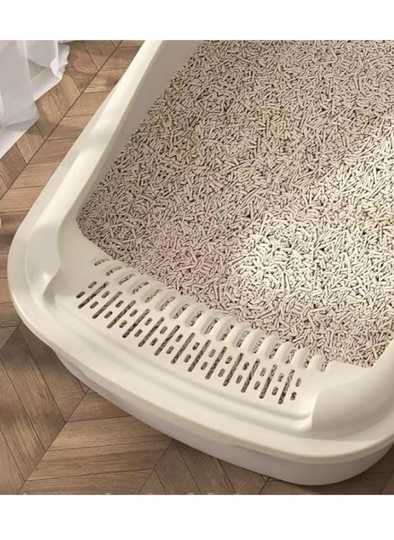 SKY-TOUCH Cat Litter Tray Box Litter Box with High Side Anti-Splashing Cats Litters Pan Kitten Toilet with Litter Sifting Scoop with Scoop Kitten Detachable Rim Easy Cleaning White  - Image 4