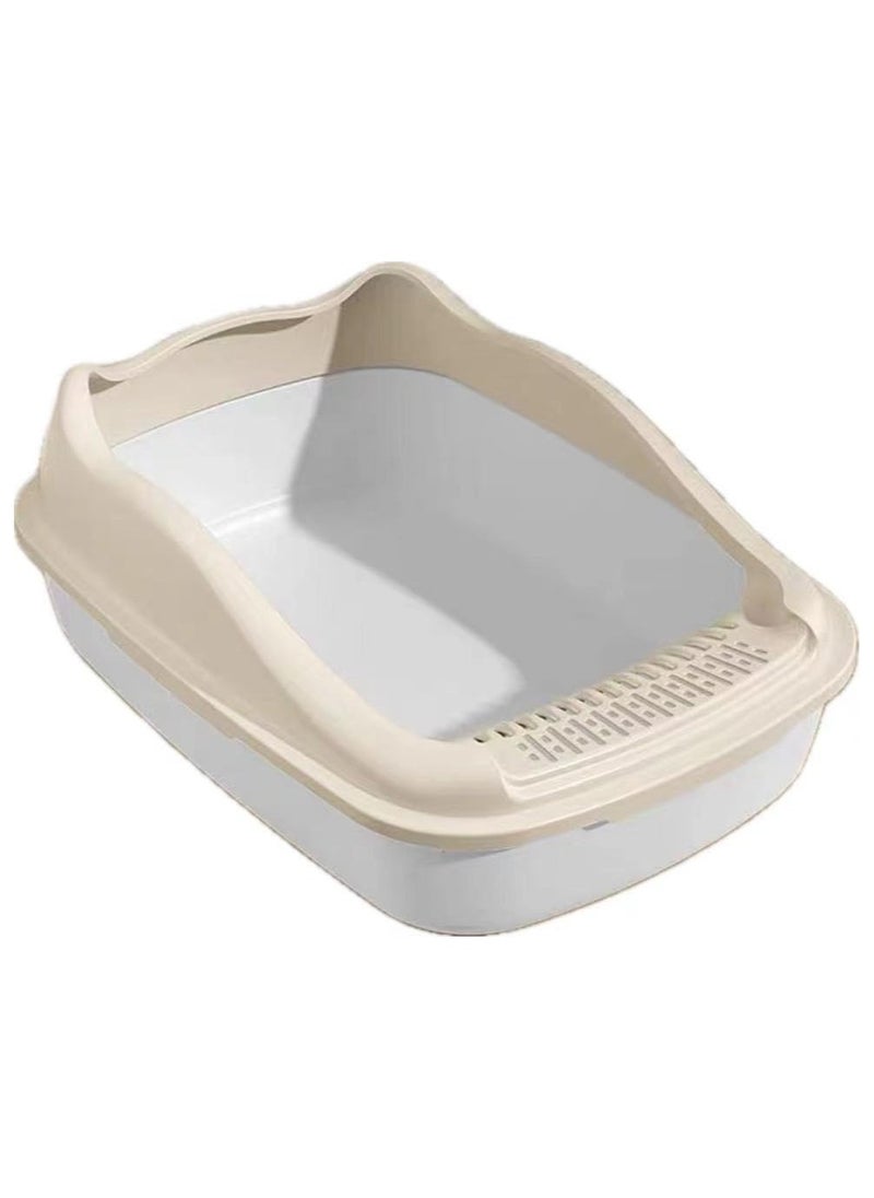 SKY-TOUCH Cat Litter Tray Box Litter Box with High Side Anti-Splashing Cats Litters Pan Kitten Toilet with Litter Sifting Scoop with Scoop Kitten Detachable Rim Easy Cleaning White  - Image 3
