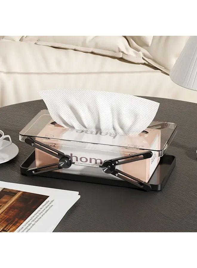 صندوق المناديل الأسود الحديث القابل للتوسيع مع غطاء مفصلي شفاف - Image 1