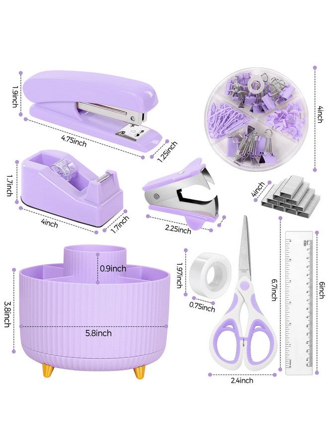 Skydue Purple Office Supplies Set, Purple Office Desk Accessories 10Pcs, Pencil Holder For Desk, Stapler, Tape Dispenser, Scissors, Ruler, Binder/Paper Clips And 1000Pcs Staples,Desk Supplies Set - Image 5