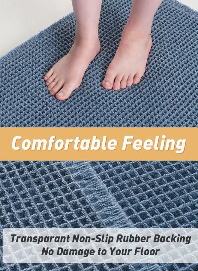 AMOAMI Upgraded Waffle Bath Mat, Super Absorbent Non Slip Bath Mats for Bathroom Floor, Machine Washable Bathroom Rugs with Tassels, Rubber Backed Bathroom Mats, Ultra Soft, 18" x 30", Blue - Image 3