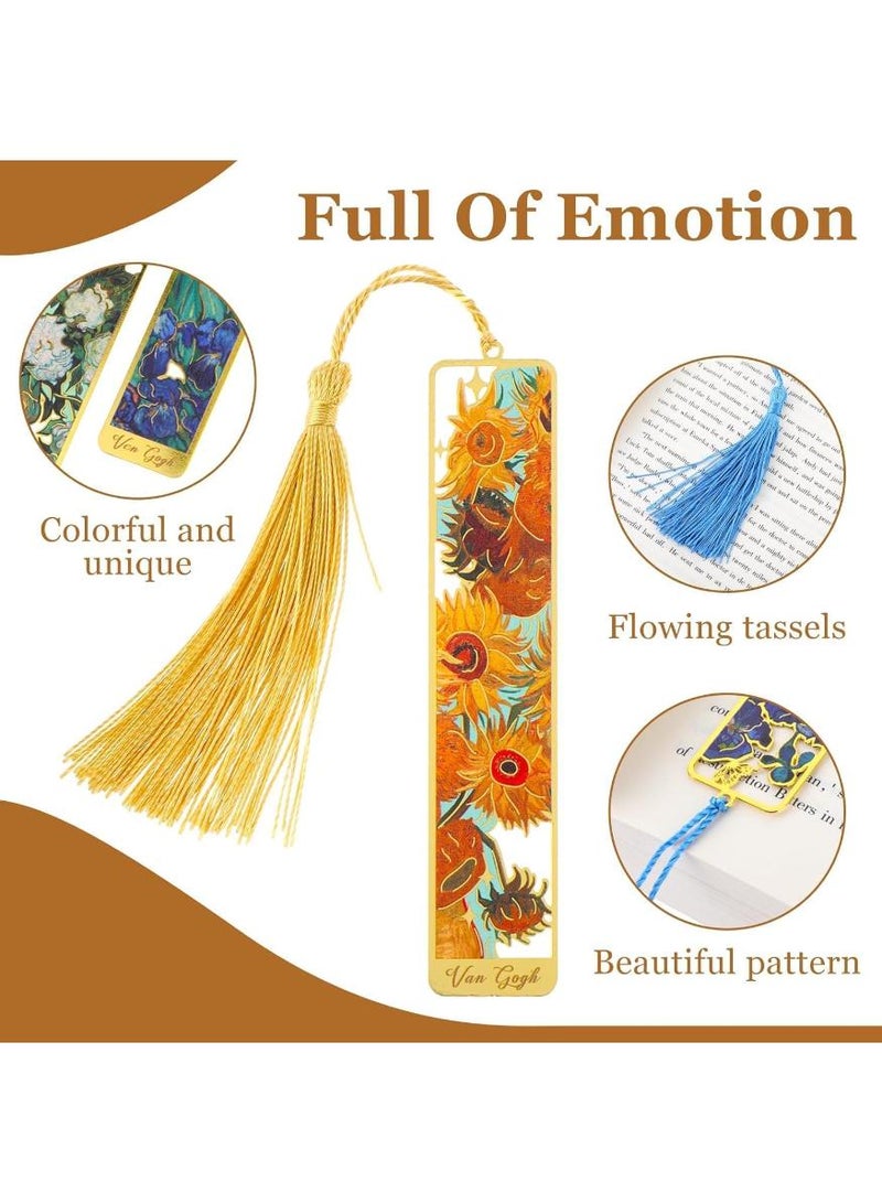 Van Gogh 4Pcs Retro Metal Bookmarks with Tassel, Van Gogh Oil Painting Theme, Durable Bookmarks for Book Lovers, Writers, Readers, Children, Adults - Image 3