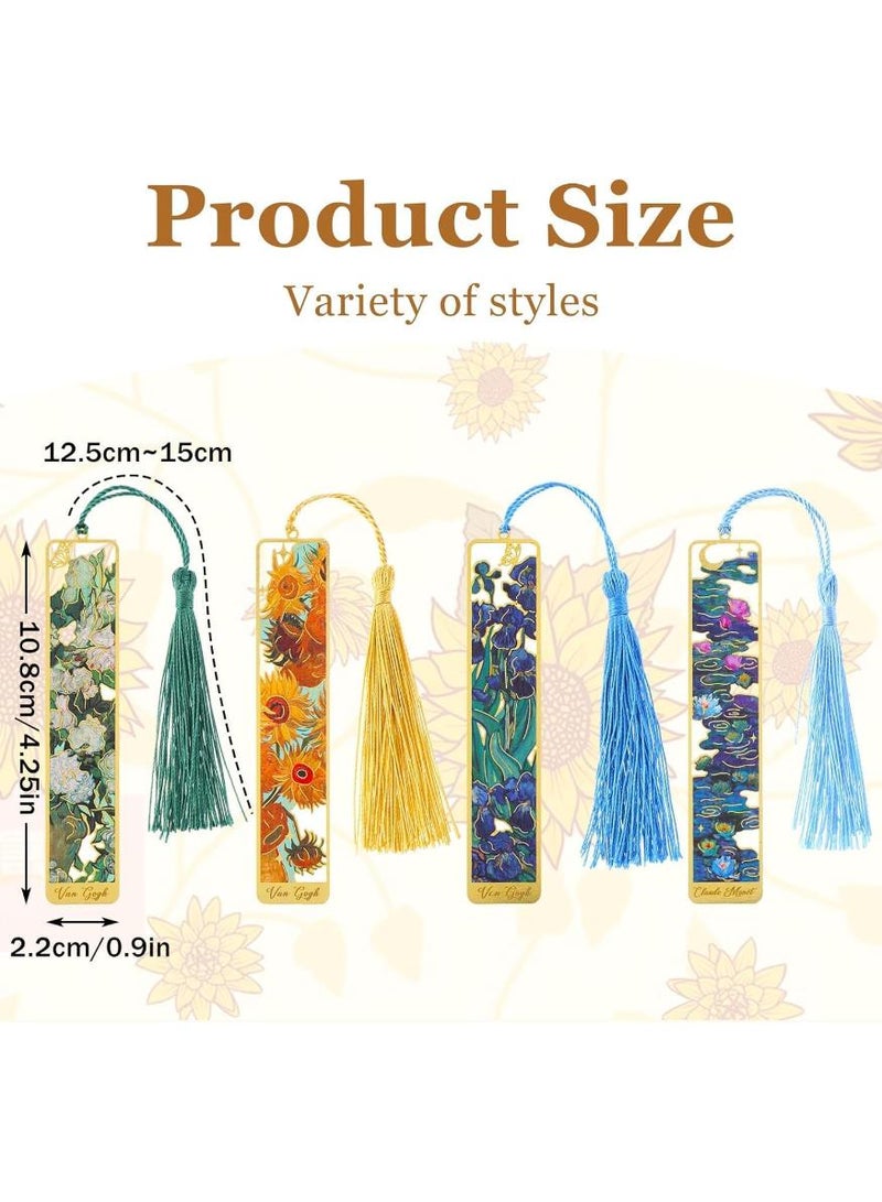 Van Gogh 4Pcs Retro Metal Bookmarks with Tassel, Van Gogh Oil Painting Theme, Durable Bookmarks for Book Lovers, Writers, Readers, Children, Adults - Image 2