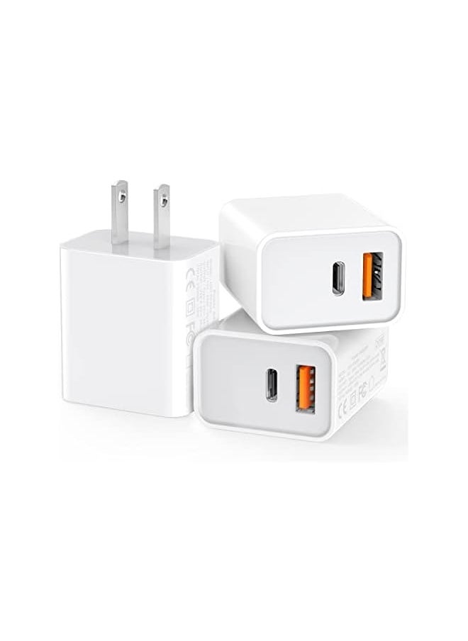 ماركة غير محددة شاحن حائط USB C pack 3، محول طاقة مزدوج بقدرة 20 واط QC+PD 3.0، كتلة شحن سريعة مزدوجة لهواتف iPhone 13/14/15/16/16 Pro/Pro Max/Plus، XS/XR/X، ساعة Series 8/7 مكعب، أبيض  - Image 1