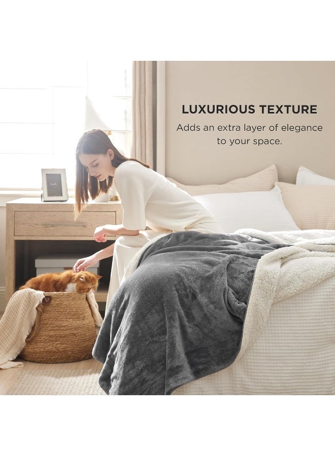 Bedsure Bedsure Sherpa Fleece Blanket Queen Size Grey Plush Blanket Fuzzy Soft Blanket Microfiber  - Image 3