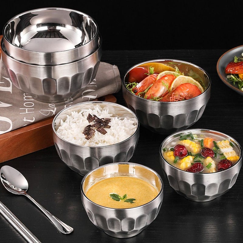 304 Stainless Steel Double Wall Bowls Set 4pcs 5.12inch Anti Scald Insulated Diamond Pattern Dishwasher Safe - Image 5