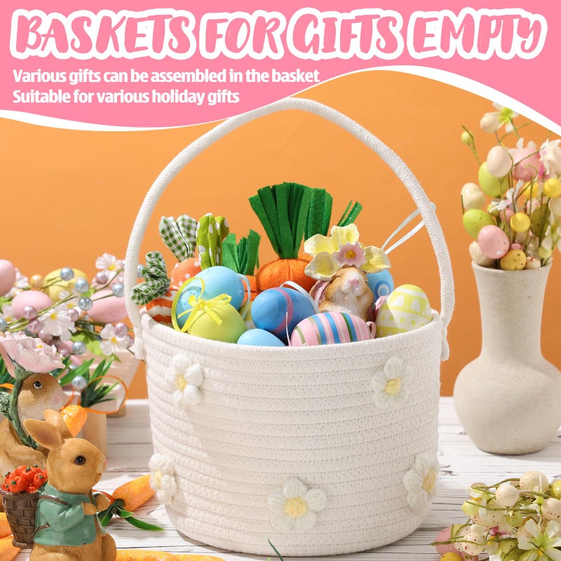 FoldTier Large Easter Basket with Handle 9''x7''x6'' Woven Easter Basket Empty Baby Gift Egg Hunt Rope Storage Organizer Cute Floral Bag Carrying Candy Stuffed for Birthday Baby Shower Nursery Room - Image 4