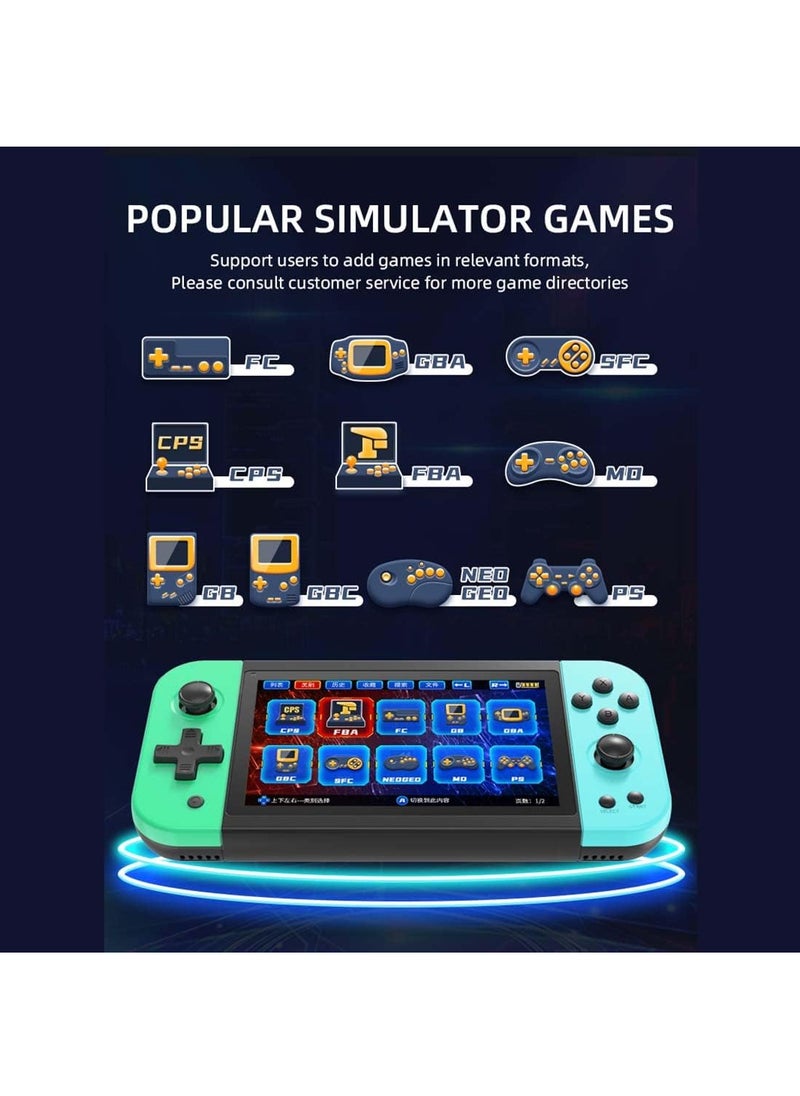 Powkiddy - X51 Handheld Game Console Retro Video Game Console Built-in 5700 Games, 5-inch Linux Open Source Game Console Portable Gaming Console for Gameboy 64G (Greenish-blue) - Image 1