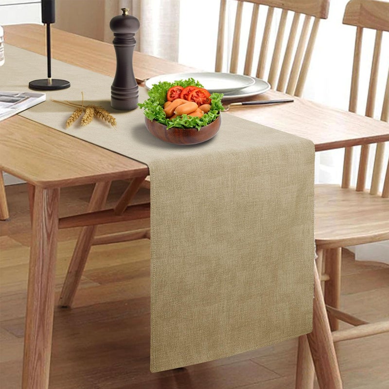 Rinpon Waterproof Wipeable Table Runner, Thick Farmhouse Table Runner, Dresser Runner, Rustic Table Runner for Kitchen Dining Room, Bedroom, Living Room, Indoor and Outdoor (48'', Camel Brown) - Image 1