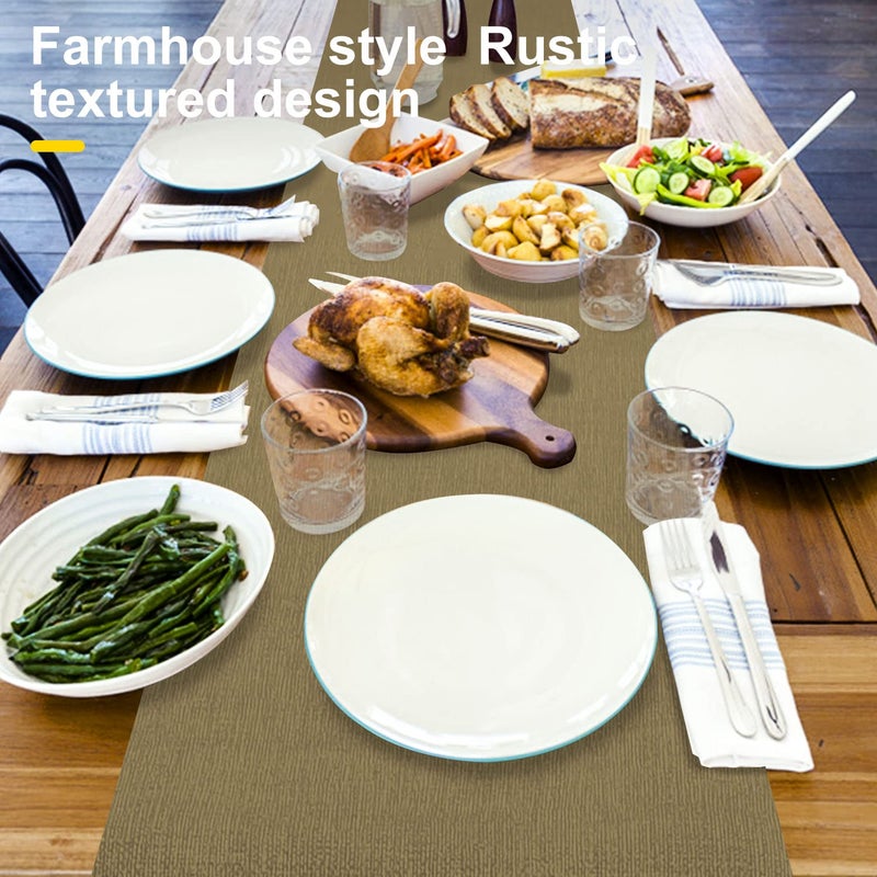 Rinpon Waterproof Wipeable Table Runner, Thick Farmhouse Table Runner, Dresser Runner, Rustic Table Runner for Kitchen Dining Room, Bedroom, Living Room, Indoor and Outdoor (48'', Camel Brown) - Image 2