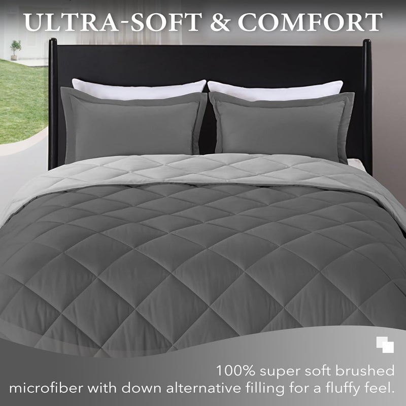 downluxe Queen Comforter Set - Charcoal and Grey Queen Comforter, Soft Bedding Comforter Sets for All Seasons, Queen Bed Comforter Set - 3 Pieces - 1 Comforter (88"x92") and 2 Pillow Shams(20"x26") - Image 2
