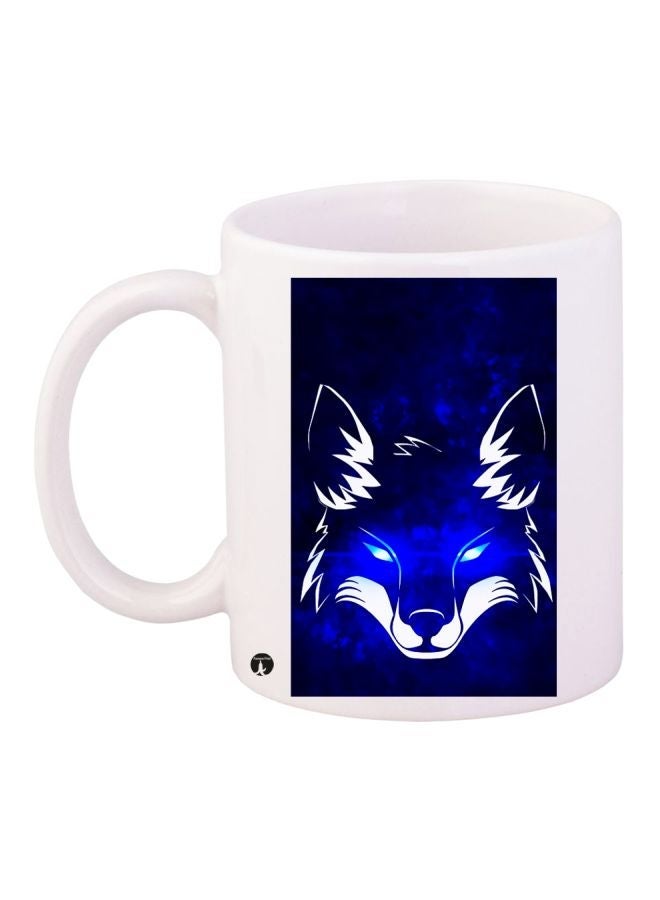 RYN Animated Fox Printed Coffee Mug White/Blue/Black 11ounce