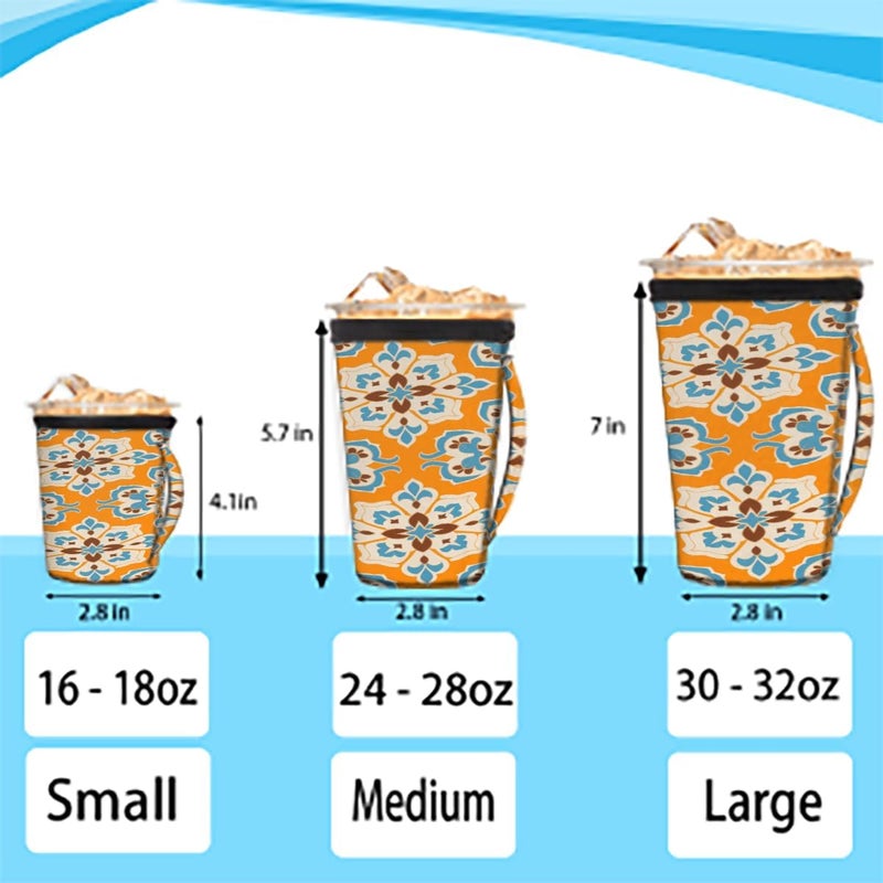 30-32oz Reusable Orange Tile Iced Coffee Sleeves 16-32oz Insulator Sleeves with Handle for Cold Drinks Beverages Drink Sleeve Holder for Popular Brands Coffee Cup-L - Image 2