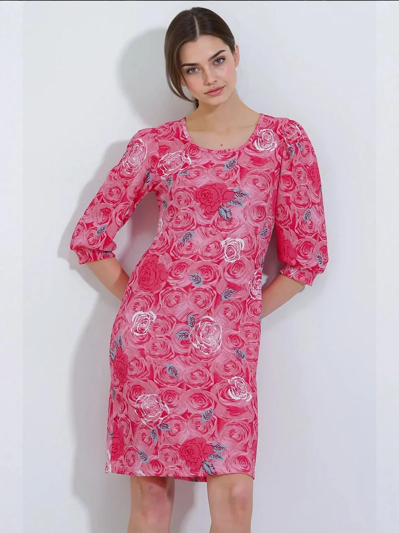 BIG DART BDART Embroidered Floral Midi Dress with Three Quarter Sleeves