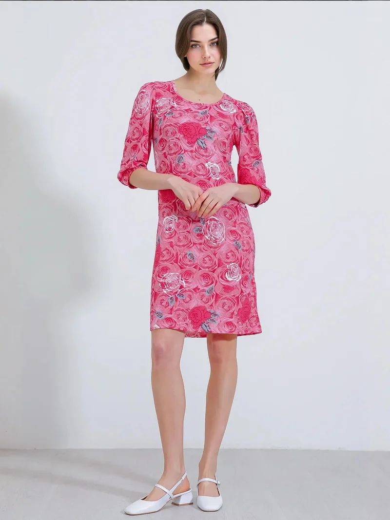 BIG DART BDART Embroidered Floral Midi Dress with Three Quarter Sleeves