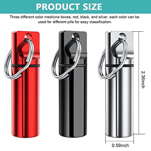 HANNEA® 3PCS Aluminum Keychain Medication Pill Box, Waterproof Mini Metal Pill Holder Medicine Bottle for Outdoor, Travel, Camping - Image 2