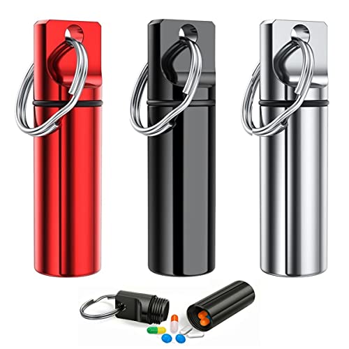 HANNEA® 3PCS Aluminum Keychain Medication Pill Box, Waterproof Mini Metal Pill Holder Medicine Bottle for Outdoor, Travel, Camping - Image 1