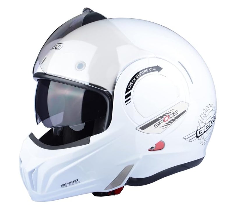 BEON Full Face Motorcycle Helmet DOT Approved 180 Reversible Chin Guard Modular Pilot Helmet with AntiFog Dual Visors for Adult Men Women Glossy Pearl White XLarge - Image 1