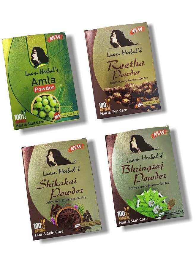 Laam Amla, Reetha, Shikakai & Bhringraj Powder| Results In One Wash | Long, Strong & Natural Hair (4X80 G) - Image 1
