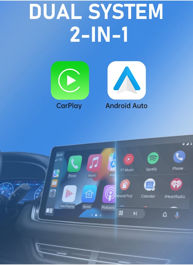 2 in 1 Wireless Carplay Auto Adapter 2025 Upgrade, Mini Box with Bluetooth 5.0 and WiFi for Wired CarPlay/Auto Cars, Mini Size, Stable Control & No Delay