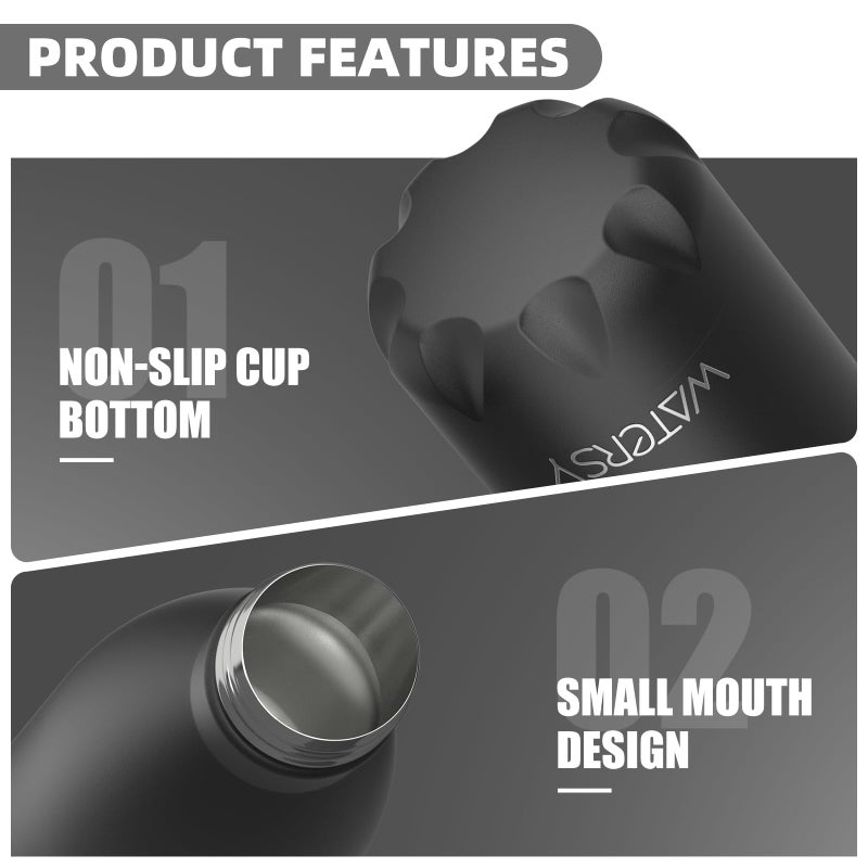 WATERSY Stainless Steel water bottles,17oz/500ml Insulated Water Bottles,Black metal water bottle Keeps Drink Cold and Hot,BPA Free kids water bottles for School,Gym,Travel,Sports - Image 5