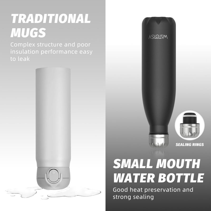 WATERSY Stainless Steel water bottles,17oz/500ml Insulated Water Bottles,Black metal water bottle Keeps Drink Cold and Hot,BPA Free kids water bottles for School,Gym,Travel,Sports - Image 4