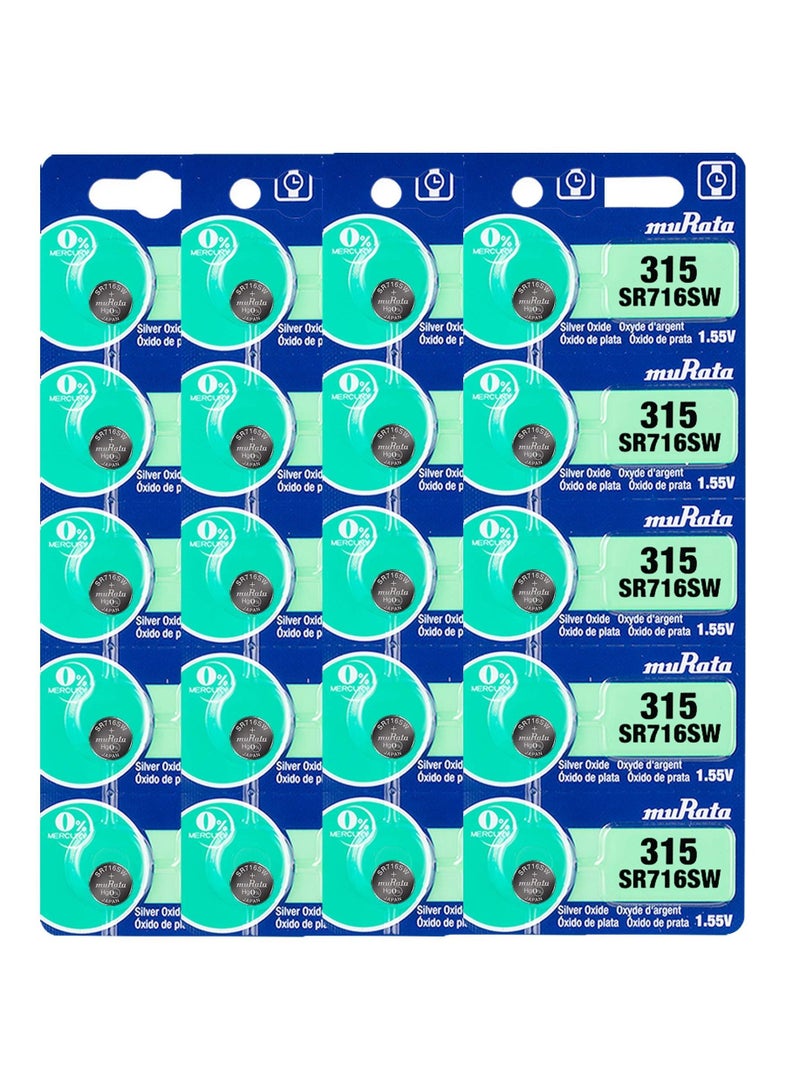 20-Pieces Murata SR716SW / 315 Silver Oxide 1.55V (muRata) Japan Batteries