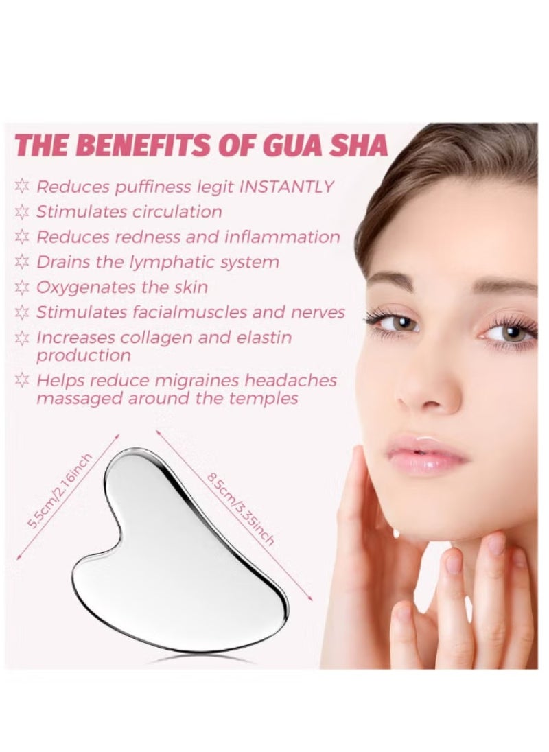 Generic Gua Sha Facial Tool, Stainless Steel GuaSha Face Lift Massage Beauty Metal Skin Care Board Scraping Self Skincare Lymphatic Drainage Massager Lift Anti-Aging & Wrinkles Jawline Exerciser Tools  - Image 1