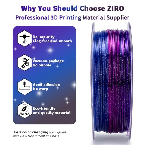 ZIRO Fast Color Changing Twinkling PLA, 1.75mm Filament, Sparkle Glitter with Colorful Transluent PLA, 3D Printing Material,1kg Spool, Dimensional Accuracy +/-0.03mm, Galaxy - Image 3