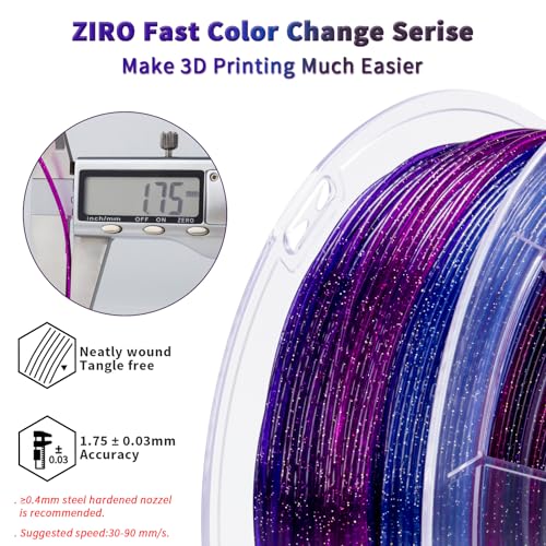 ZIRO Fast Color Changing Twinkling PLA, 1.75mm Filament, Sparkle Glitter with Colorful Transluent PLA, 3D Printing Material,1kg Spool, Dimensional Accuracy +/-0.03mm, Galaxy - Image 4
