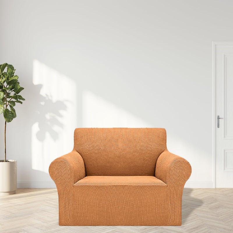 Cupuamon 2024 Newest Stretch Chair Sofa Slipcovers Couch Cover for 1 Seater Furniture Protector Sofa Covers with Elastic Bottom Jacquard Fabric Small Checks for Pets  Kids - Golden - Image 3