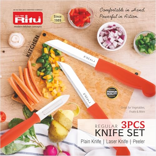 RITU Stainless Steel Kitchen Knife Set of 3 | Small Size | Sharp Blades for Effortless Cutting, Chopping & Slicing | Lightweight, Durable & Easy to Use for Everyday Cooking | Multicolor - Image 5