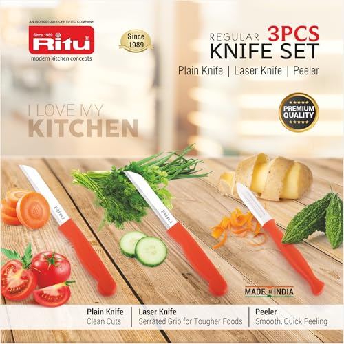 RITU Stainless Steel Kitchen Knife Set of 3 | Small Size | Sharp Blades for Effortless Cutting, Chopping & Slicing | Lightweight, Durable & Easy to Use for Everyday Cooking | Multicolor - Image 3