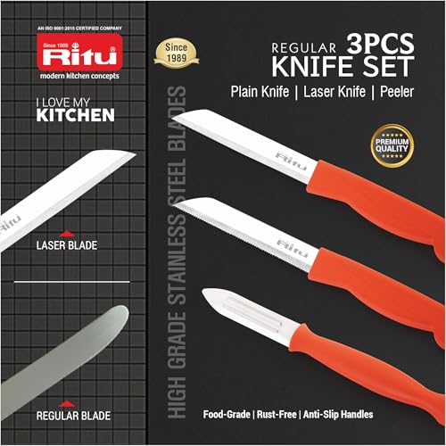 RITU Stainless Steel Kitchen Knife Set of 3 | Small Size | Sharp Blades for Effortless Cutting, Chopping & Slicing | Lightweight, Durable & Easy to Use for Everyday Cooking | Multicolor - Image 4