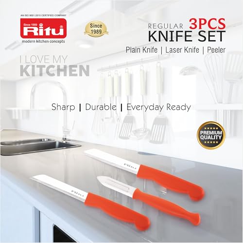 RITU Stainless Steel Kitchen Knife Set of 3 | Small Size | Sharp Blades for Effortless Cutting, Chopping & Slicing | Lightweight, Durable & Easy to Use for Everyday Cooking | Multicolor - Image 2