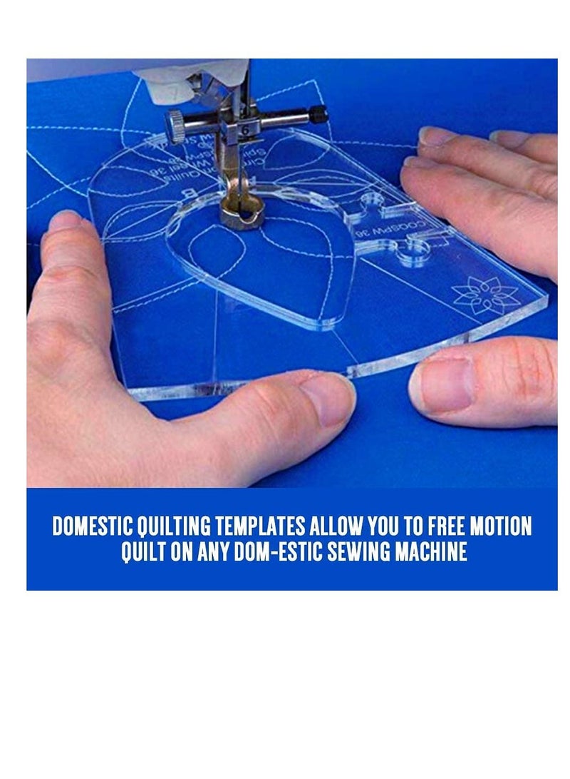 Excefore 6Pack Quilting Template Sewing Machine Ruler Acrylic DIY Tools Kit Free Motion Grip Rulers Includes Spiral, Arc, Clamshell, Simple Circle  - Image 3