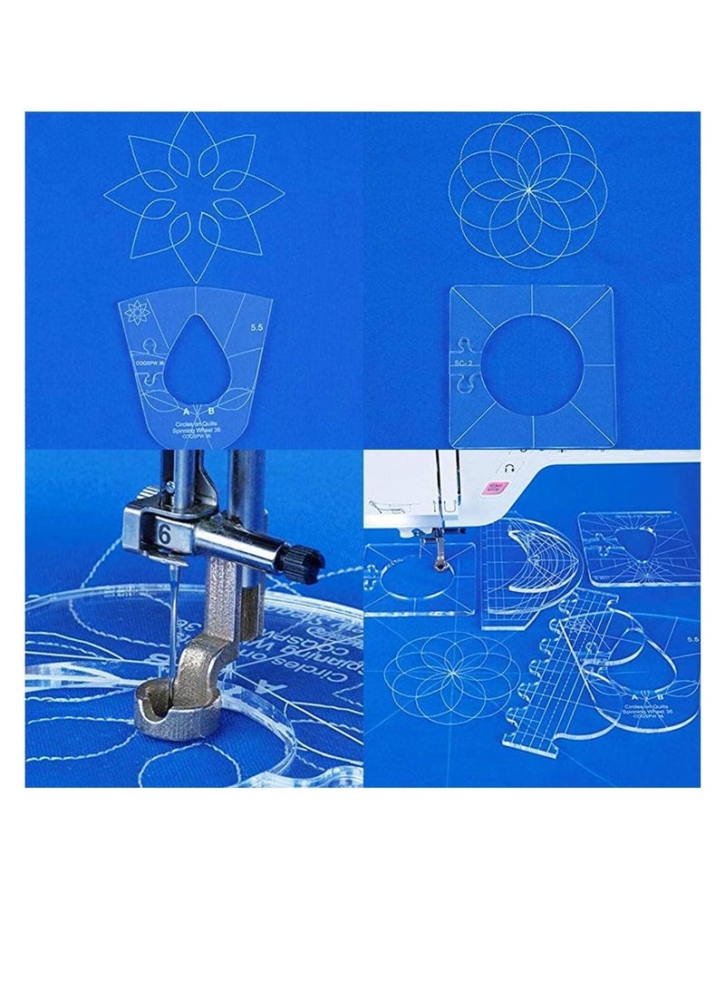 Excefore 6Pack Quilting Template Sewing Machine Ruler Acrylic DIY Tools Kit Free Motion Grip Rulers Includes Spiral, Arc, Clamshell, Simple Circle  - Image 4