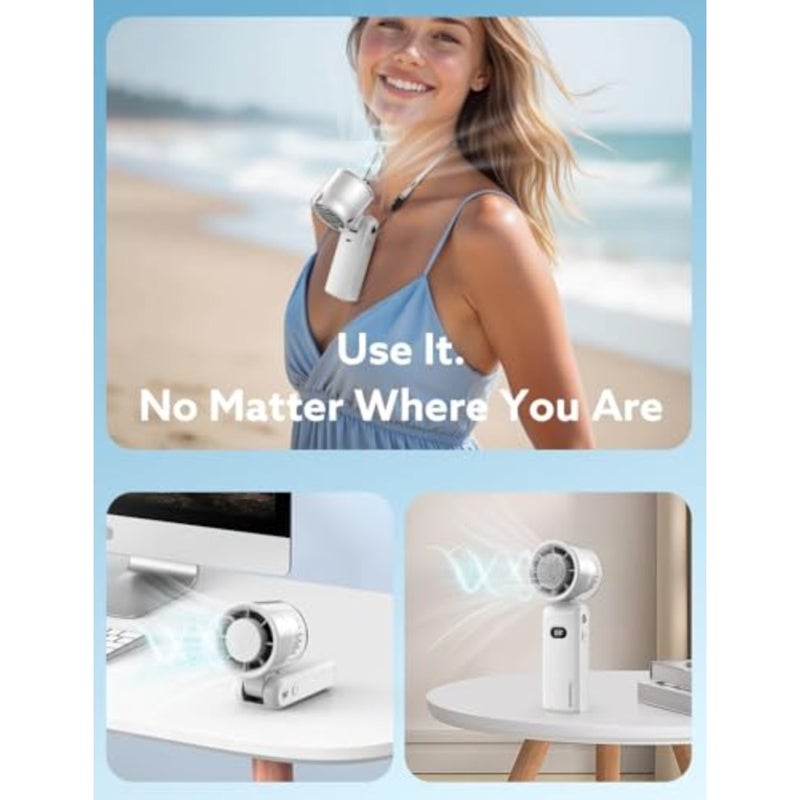 Travel handheld fan, ABS plastic, black, ultra-power 5-speed USB rechargeable with lanyard and sleek design - Image 5