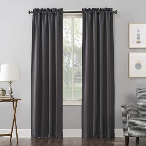 Sun Zero Easton Energy Saving Blackout Rod Pocket Curtain Panel, 40" x 84", Charcoal Gray - Image 1
