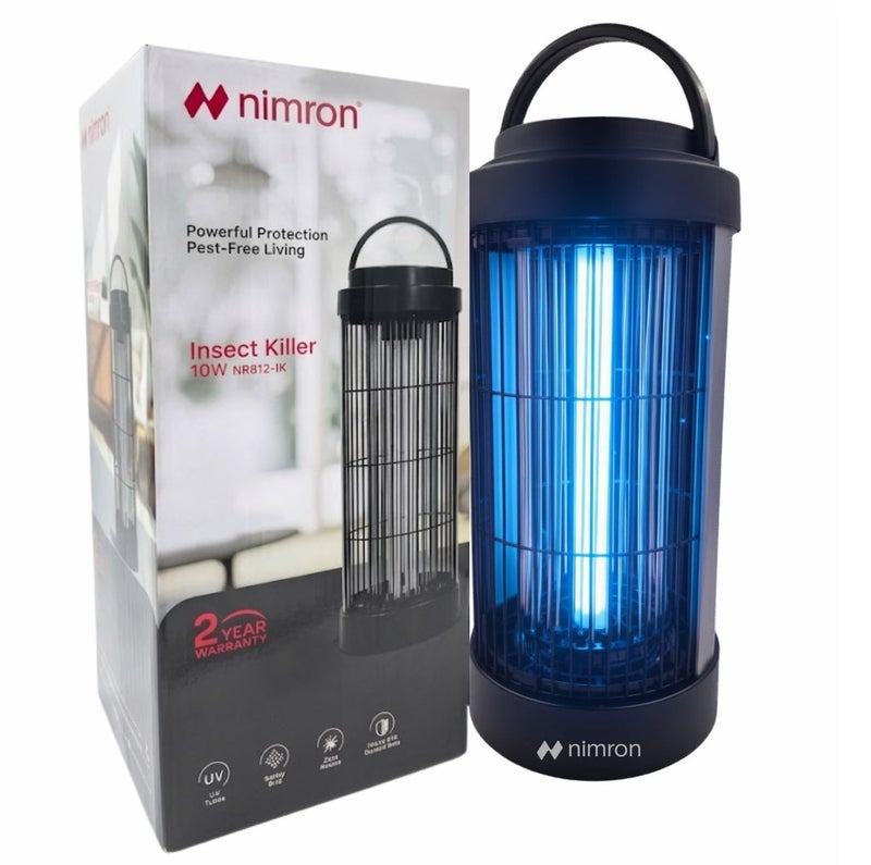 nimron UV Electric Insect Killer Lamp 10W, Mosquito & Fly Killer with Safety Grid, Hanging Portable Bug Zapper, Indoor Outdoor Pest Control Device for Home, Bedroom & Garden – Black - Image 1