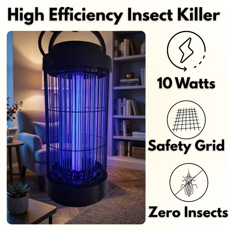 nimron UV Electric Insect Killer Lamp 10W, Mosquito & Fly Killer with Safety Grid, Hanging Portable Bug Zapper, Indoor Outdoor Pest Control Device for Home, Bedroom & Garden – Black - Image 2