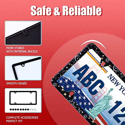 UNINDREM Galaxy Moon and Stars License Plate Frame Starry Sky Planets License Plate Holder Stainless Steel Auto Parts Decoration with Screws for Men Women License Plate 4 Holes 1pcs - Image 3