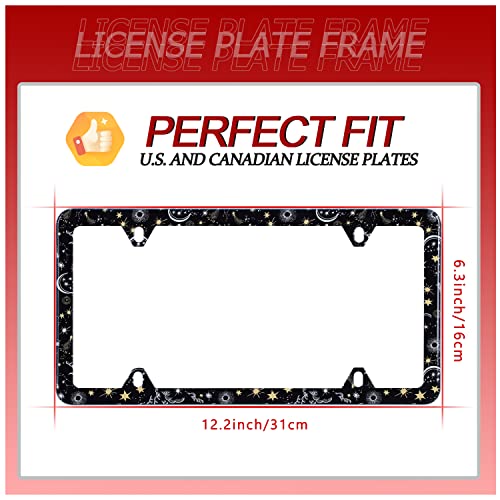 UNINDREM Galaxy Moon and Stars License Plate Frame Starry Sky Planets License Plate Holder Stainless Steel Auto Parts Decoration with Screws for Men Women License Plate 4 Holes 1pcs - Image 4