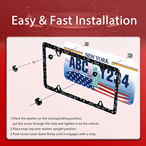 UNINDREM Galaxy Moon and Stars License Plate Frame Starry Sky Planets License Plate Holder Stainless Steel Auto Parts Decoration with Screws for Men Women License Plate 4 Holes 1pcs - Image 5