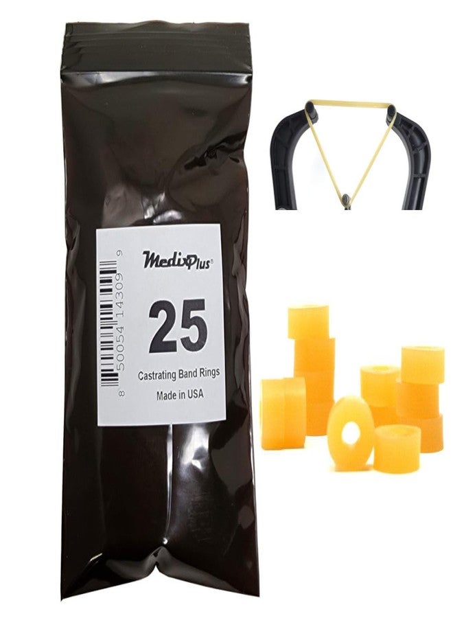 Medixplus Castrating Bander Ring Bands 25 Count Yellow Made in USA Castrate Bands for Cattle Sheep Goat Compatible with Large Banding Tool - Image 1