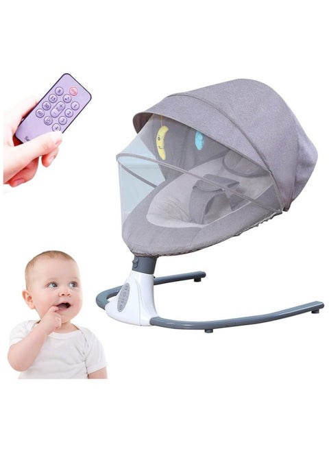 Baby Electric Rocking Chair, Portable Baby Swing Crib for Infants with Mosquito Net, 4 Speed Infant Swing Smart Bluetooth Electric Cradle with Remote Control (Grey)